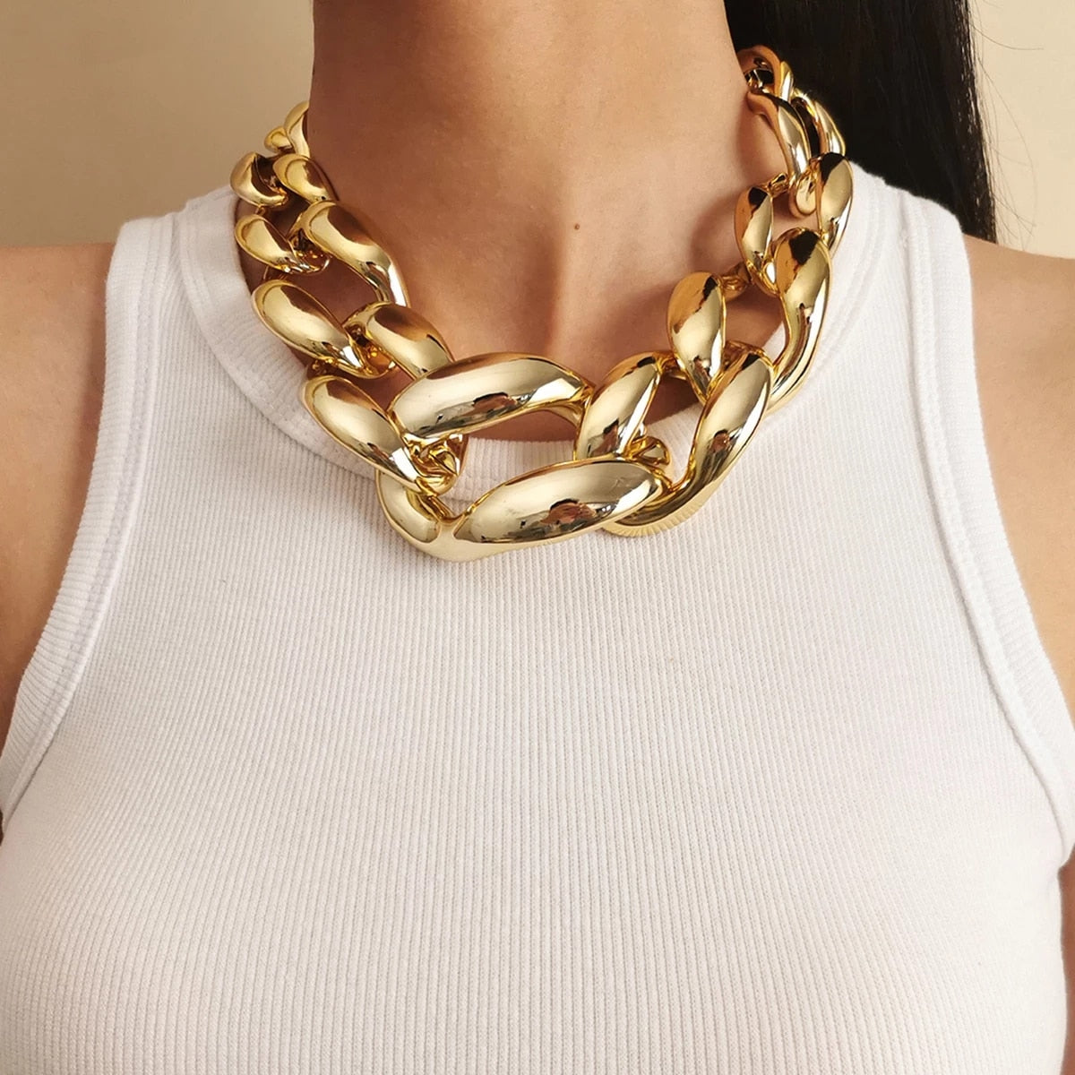 Gold and Black Plated and Chunky Chain Statement Necklace | very.co.uk
